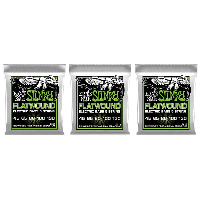 Ernie Ball Flatwound Regular Slinky 5-String Bass Guitar Strings 45-130 (3-Pack)