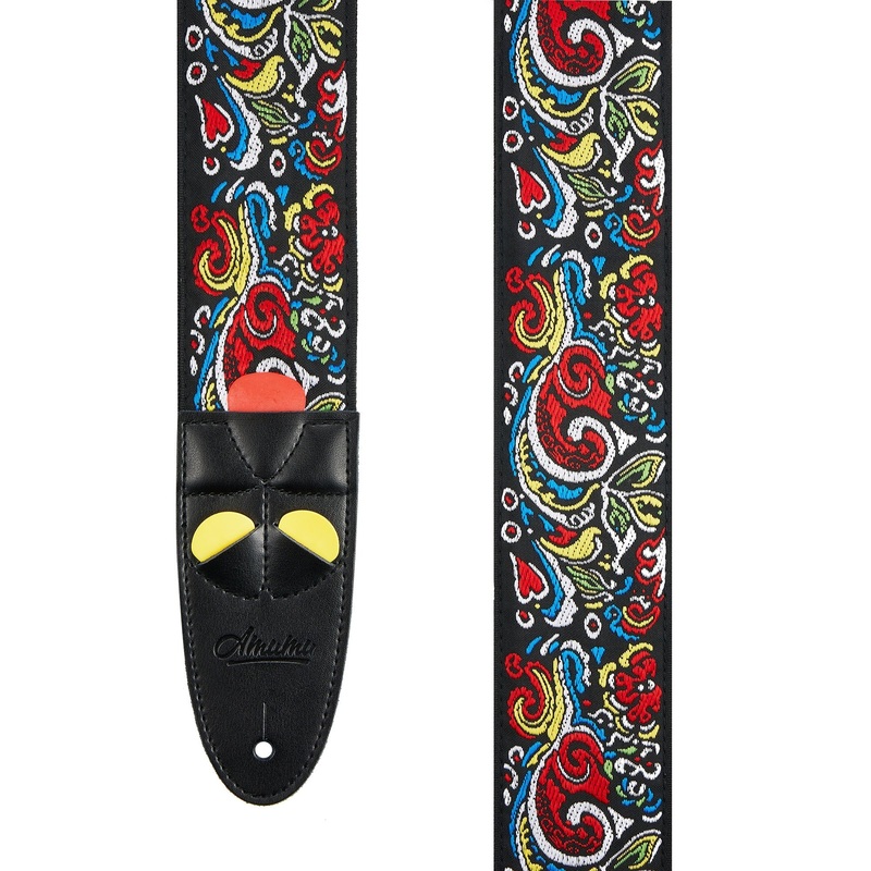 Amumu Love and Flower Guitar Strap Premium Leather Ends, Adjustable 37" to 63"