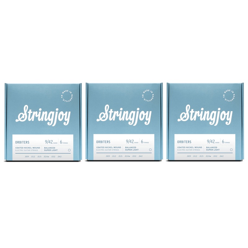 Stringjoy OR0942 Orbiters Coated Balanced Electric Guitar String Set 9-42 (3-Pack)