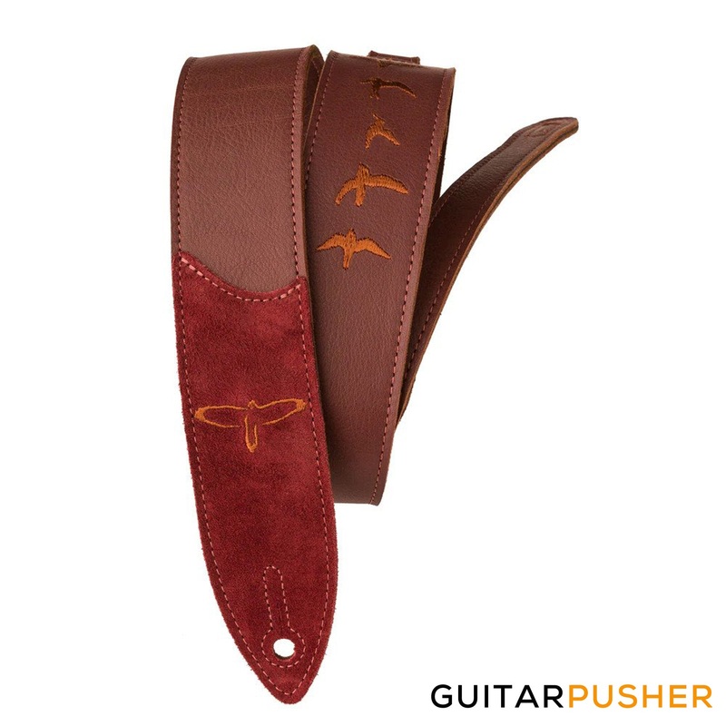 PRS Guitars Premium Leather 2" Strap Embroidered Birds Burgundy