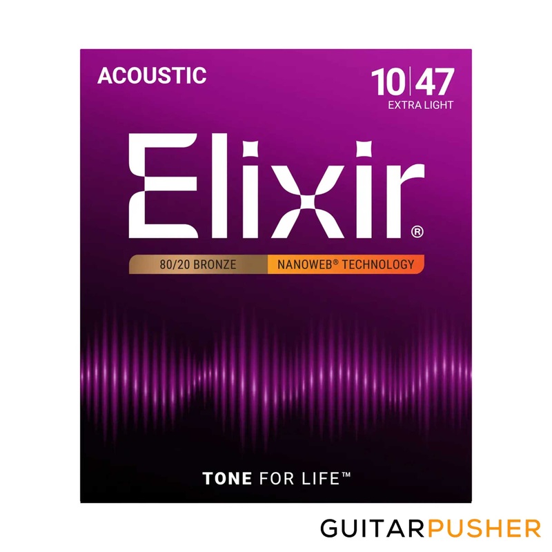 Elixir Acoustic 80/20 Bronze Standard Gauge Acoustic Guitar Strings with NANOWEB Coating