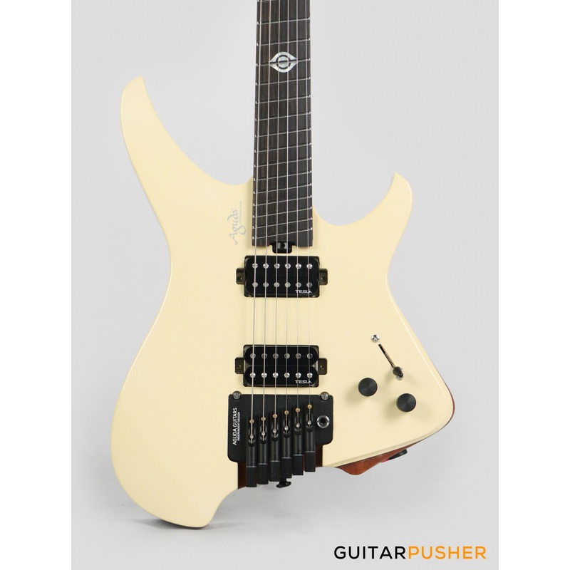 Aguda Black Hole Headless Electric Guitar Mahogany Body Ebony Fretboard - White Natural