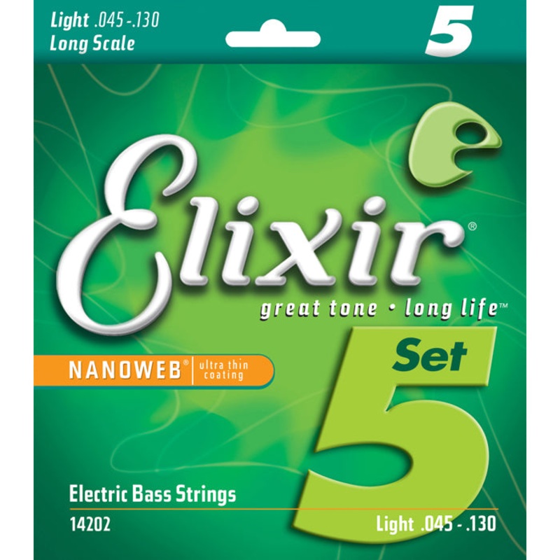 Elixir Nanoweb Nickel Plated 5-String Bass Strings 45-130 Light