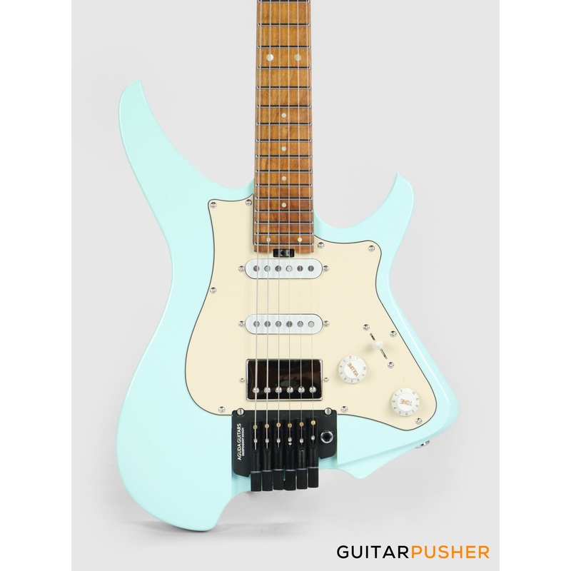 Aguda Musicboy Pro Headless Electric Guitar Alder Body Roasted Maple Fretboard - Sonic Blue w/ Cream Pickguard
