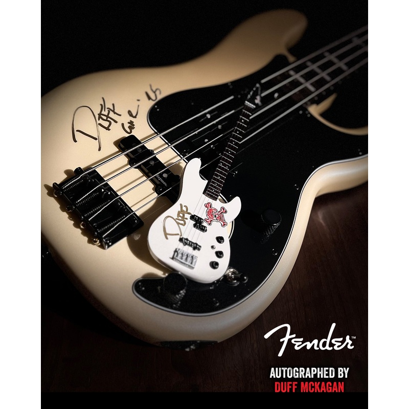 REAL AUTOGRAPH - Duff McKagan Skull Fender Precision Bass - White Pearl
