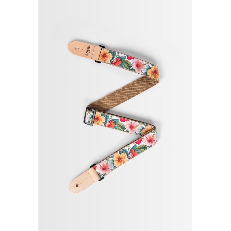 Vintage Hibiscus Print Ukulele Strap - White White