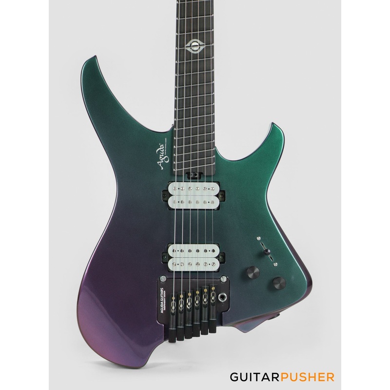 Aguda Black Hole Headless Electric Guitar Mahogany Body Ebony Fretboard - Green Chameleon