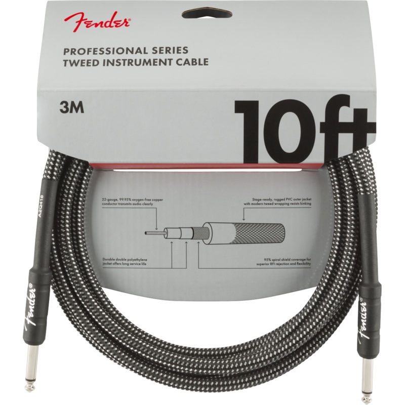 Fender Professional Series Instrument Cable, 10', Grey Tweed