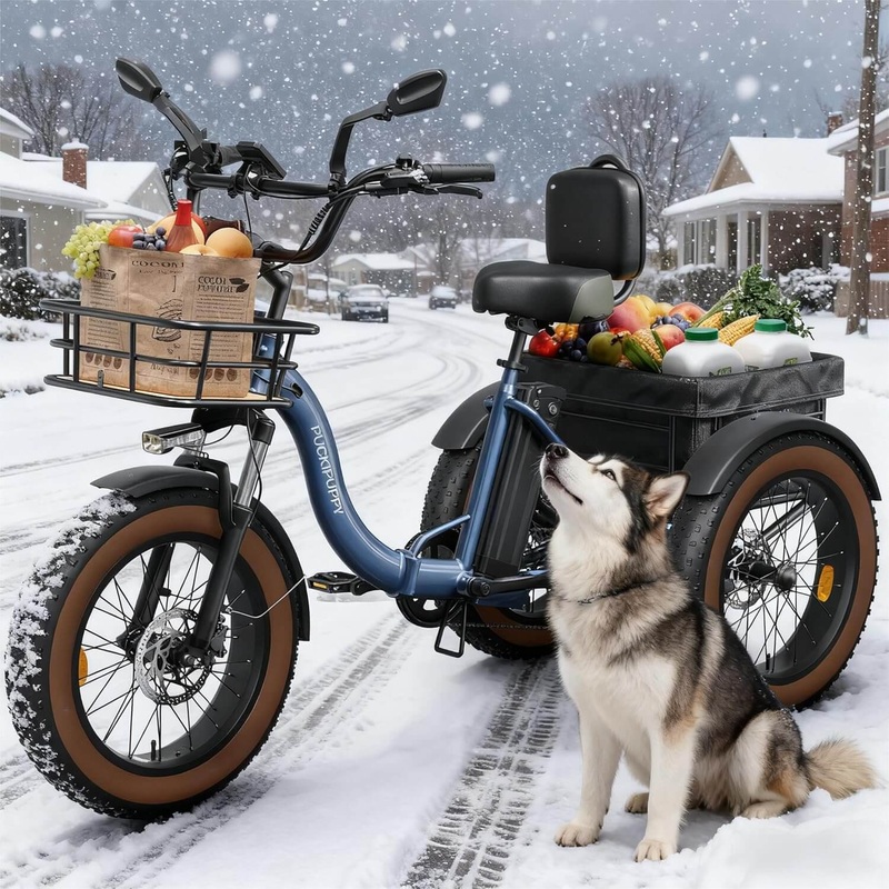 PUCKIPUPPY ALASKAN 48V 960W Folding Fat Tire Electric Trike Blue