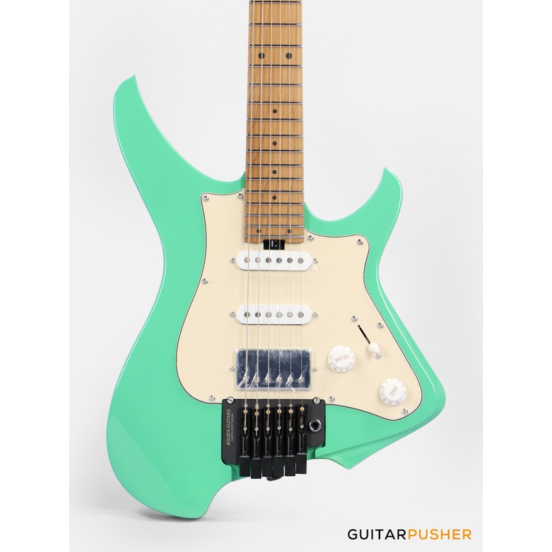 Aguda Musicboy Pro Headless Electric Guitar Alder Body Roasted Maple Fretboard - Surf Green w/ Cream Pickguard