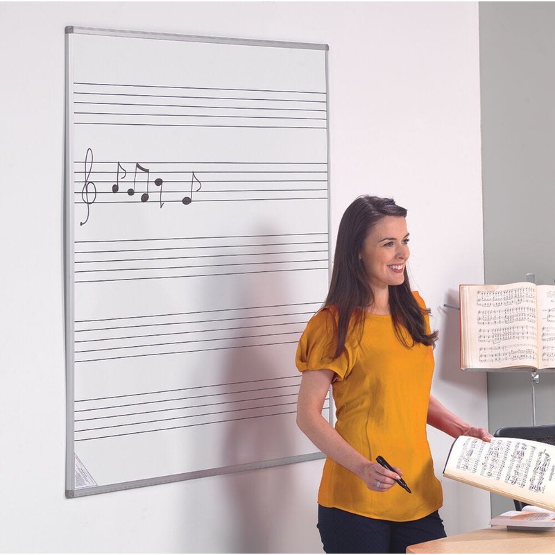 Printed Music Staves Whiteboard Aluminium Framed, Multiple Sizes
