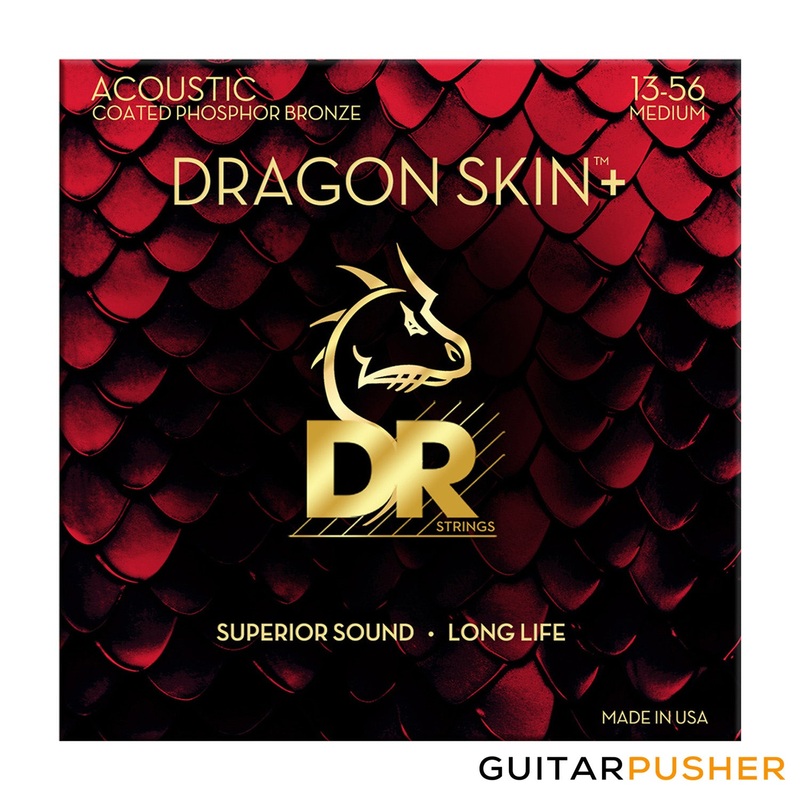 DR DAP-13 Dragon Skin+ Medium Phosphor Bronze, Coated Acoustic Guitar Strings 13-56 (13 17 26 34 45 56)