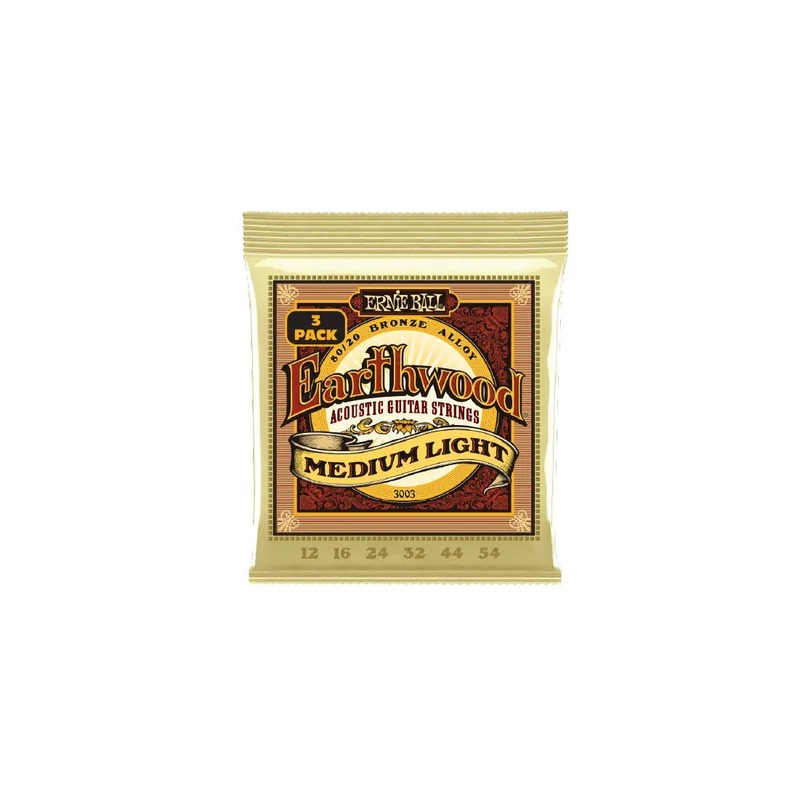 Ernie Ball Earthwood Medium Light 80/20 Bronze Acoustic Guitar Strings 3 Pack - 12-54 Gauge